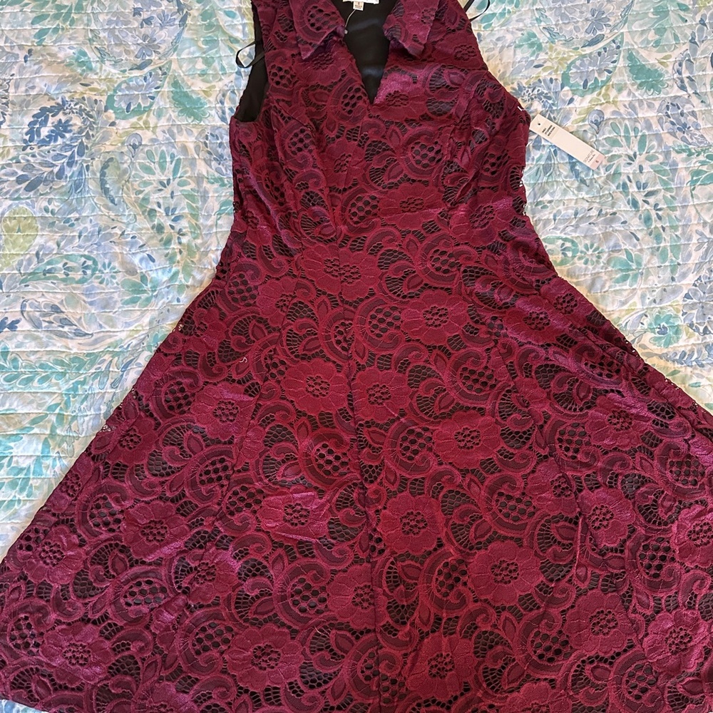 Elegant Lace Sleeveless Dress - Burgundy